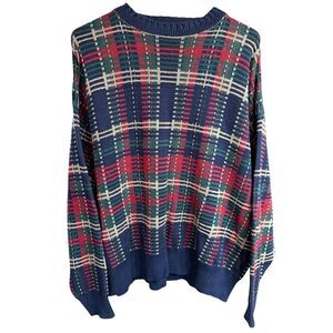 Vtg Pendleton Sweater Men's Cotton XL Plaid Blue Preppy Classic Eclecticgrandpa